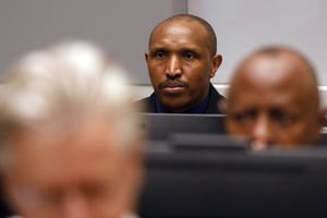 Bosco Ntaganda, un chef de milice congolaise, à la Cour pénale internationale (CPI) lors des déclarations finales de son procès à La Haye, aux Pays-Bas, le mardi 28 août 2018. © Bas Czerwinski/AP/SIPA