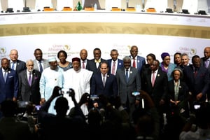 Les chefs d’État de l’Union africaine lors du lancement officiel de la première phase opérationnelle de la Zone de libre-échange continentale africaine (Zleca), le 7 juillet à Niamey. © Twitter officiel de la Présidence du Niger