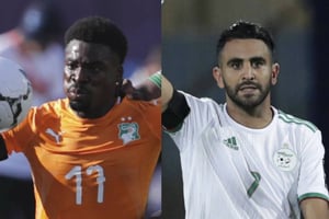 Les capitaines de la Côte d’Ivoire et de l’Algérie qui se rencontrent en quart de finale de la CAN 2019 : Serge Aurier et Riyad Mahrez. © Hassan Ammar/AP/SIPA