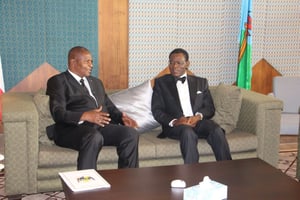 Faustin Archange Touadéra, président centrafricain, et Teodoro Obiang Nguema Mbasogo, président équato-guinéen, à Malabo le 20 mai 2016. © DR / Ambassade de RCA en Guinée-équatoriale.