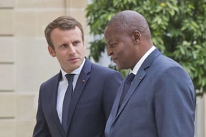 Emmanuel Macron et son homologue centrafricain, le 2( septembre 2017. © Michel Euler/AP/SIPA