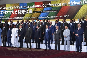 Photo de famille des dirigeants d’États présents à la cérémonie d’ouverture du TICAD, le 28 août 2019. © Yoishi Hayashi/AP/SIPA