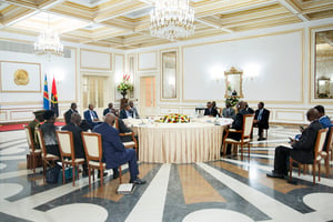 Félix Tshisekedi, João Lourenço, Paul Kagame et Yoweri Museveni au sommet de Luanda, le 12 juillet. © Village Urugwiro