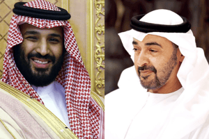Les princes héritiers saoudien, Mohammed Ben Salman (MBS, à gauche), et émirati, Mohammed Ben Zayed (MBZ). © Montage JA