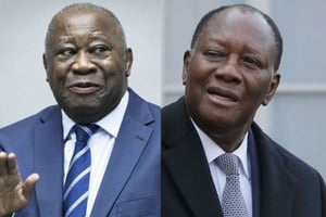 Laurent Gbagbo et Alassane Ouattara. © Photomontage / Peter Dejong/AP/SIPA ;  Michel Euler/AP/SIPA