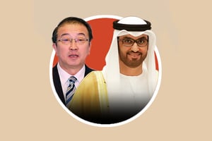 Jinghui Tian, vice-président de PetroChina, et le Sultan Ahmed Al Jaber, PDG d’Abu Dhabi Nationbal Oil Company (Adnoc) © Photomontage JA