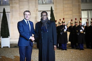 Le président français et son homologue équato-guinéen avant le dîner à l’Élysée, le 11 novembre. © Lionel Préau / Riva Press