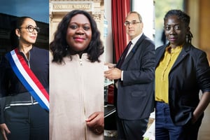 Les députés français Fadila Khattabi, Laetitia Avia, Brahim Hammouche, Danièle Obono. © Photomontage Jeune Afrique