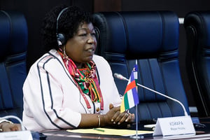 La ministre centrafricaine de la Défense, Marie-Noëlle Koyara. © Alexey Ereshko / Ministère de la Défense