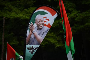 Un portrait de Pierre Nkurunziza, le président burundais, lors d’un meeting en mai 2018 à Bujumbura. © AFP