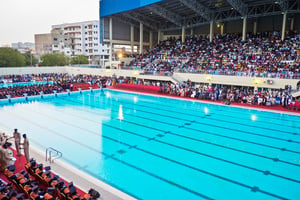 La piscine olympique nationale, à Fann, va être rénovée et modernisée. © Youri Lenquette pour JA