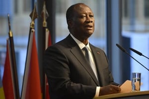 Le président ivoirien Alassane Ouattara donnant un discours le 19 novembre dernier à Berlin. © John MacDougall/AP/SIPA