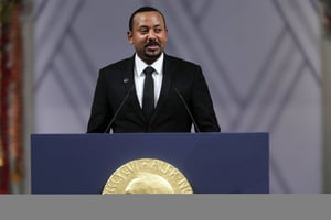 Le Premier ministre éthiopien Abiy Ahmed, en recevant son Nobel de la paix mardi 10 décembre 2019. © Stian Lysberg Solum/AP/SIPA