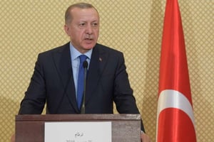 Le président turc Recep Tayyip Erdogan lors d’une conférence de presse au côté de son homologue tunisien Kais Saied, le 25 décembre 2019 à Tunis. © AFP / Fethi Belaid