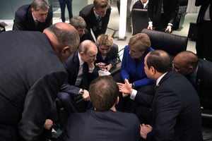 De nombreux chefs d’État lors de la conférence de Berlin sur la Libye, le 19 janvier 2020. © Alexei Nikolsky/AP/SIPA