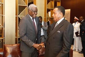 Le président de la Commission de l’Union africaine Moussa Faki Mahamat et le président congolais Denis Sassou Nguesso, à Brazzaville, le 30 janvier. © Moussa Faki Mahamat/Twitter