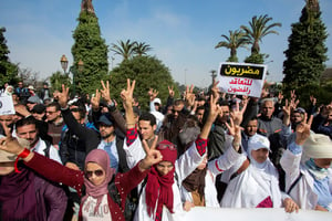 « En grève, non à la contractualisation. »Manifestation de professeurs précaires à Rabat, le 12 mars 2019. © Youssef Boudial/REUTERS