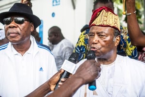 Les ex-présidents Thomas Boni Yayi et Nicéphore Soglo, à Cotonou, le 19 avril 2019. © Yanick Folly / AFP