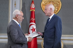 Le président de l’Assemblée (à g.) avec le président (à d.), au palais de Carthage, le 15 novembre 2019. © Slim Abid/AP/SIPA