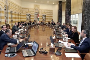 Le président libanais Michel Aoun dirige une réunion du cabinet au Palais présidentiel à Beyrouth, le 25 février 2020. © Dalati Nohra/AP/SIPA