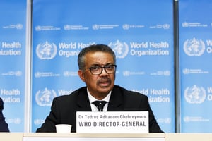 Le directeur général de l’OMS, Tedros Adhanom Ghebreyesus, à Genève, le 10 février 2020. © Salvatore Di Nolfi/AP/SIPA