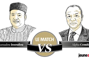 Le match Mahamadou Issoufou vs. Alpha Condé. © V. Fournier JA/ Illustration JA. JA3087_p18