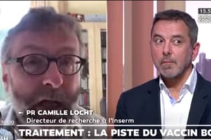 Camille Locht (g.) et Jean Paul Mira (d.), invités par la chaîne française LCI le 1er avril 2020. © Capture d’écran.
