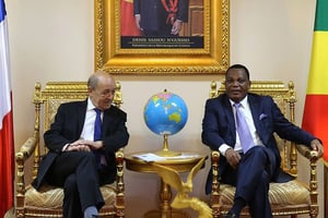 Jean-Claude Gakosso, ministre des Affaires étrangères du Congo et son homologue français Jean-Yves Le Drian, à Brazzaville en 2018. © France Diplomatie