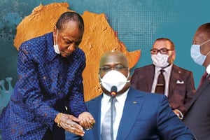 Alpha Condé, Félix Tshisekedi, Mohammed VI et Alassane Ouattara ont fait le choix du port du masque face au Covid-19. © Montage JA