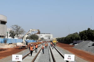 Visite du chantier de la gare du TER, à Dakar, le 2 février 2018. © Lionel Mandeix/Présidence Senegal