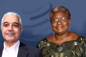 Abdel Hamid Mamdouh et Ngozi Okonjo-Iweala, les deux candidats africains en lice. © Montage JA