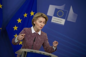 Ursula von der Leyen , présidente de la Commission européenne, à Bruxelles, le 19 février 2020. © Virginia Mayo/AP/SIPA