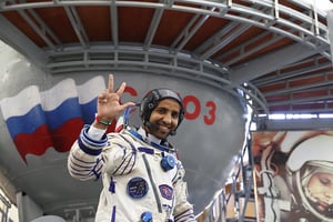 Hazza Al-Mansouri est le premier citoyen des Émirats arabes unis à avoir voyagé dans l’espace. © Stanislav Krasilnikov/Tass/ABACA