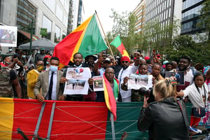 A Bruxelles, le 17 juillet 2020, des manifestants demandent le départ de Paul Biya du pouvoir. © Dursun Aydemir/Anadolu Agency/AFP