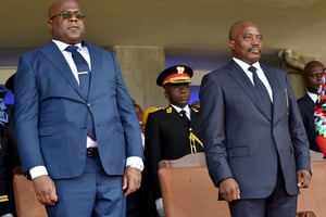 Félix Tshisekedi et Joseph Kabila, lors de l’investiture, le 24 janvier 2020. © REUTERS/ Olivia Acland
