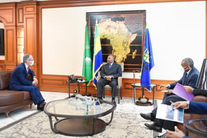 Rencontre entre Ali Bongo Ondimba et les dirigeants de Total Gabon, le 27 juillet 2020 à Libreville. © Présidence du Gabon