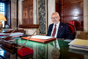 Rached Ghannouchi, président de l’Assemblée des Représentants du peuple, dans son bureau, le 21 février 2020 © Nicolas Fauqué