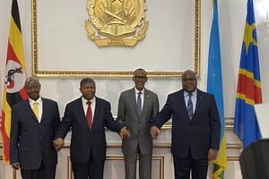 Yoweri Museveni, João Lourenço, Paul Kagame et Félix Tshisekedi lors du Troisième sommet quatripartite à Luanda, le 2 février 2020 © PRESIDENCE RDC