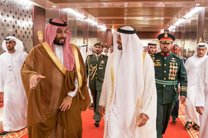 Les princes héritiers saoudien, Mohammed Ben Salman (MBS), et émirati, Mohammed Ben Zayed (MBZ). © STRINGER / AFP