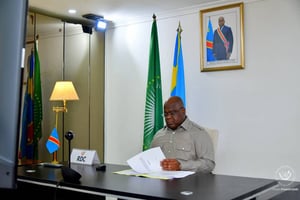Le chef de l’État congolais Félix Tshisekedi a présidé le mini-sommet quadripartite qui s’est tenu par visioconférence entre la RDC, le Rwanda, l’Ouganda et l’Angola, le 7 octobre 2020. © PRESIDENCE RDC