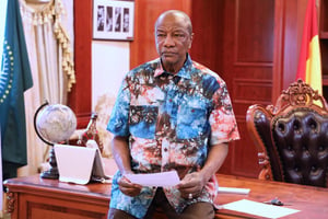 Alpha Condé, le 24 octobre 2020 au palais Sékhoutouréya, lorsqu’il avait lancé un appel « à la paix et à la concorde » après avoir été déclaré vainqueur de la présidentielle. © DR / Présidence guinéenne