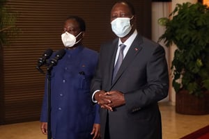 Henri Konan Bédié (à gauche) et Alassane Ouattara. © Luc Gnago/REUTERS