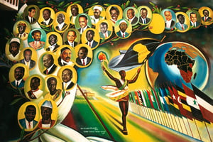 Fresque murale des Pères fondateurs, au siège de l’Organisation de l’unité africaine, ayant précédé à l’Union africaine. © Vincent FOURNIER/JA