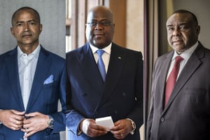 Moïse Katumbi, Félix Tshisekedi et Jean-Pierre Bemba. © Photomontage / Photos : Johanna de Tessieres / Collectif H ; Vincenzo Pinto/AP/SIPA ; Olivier Papegnies / Collectif Huma