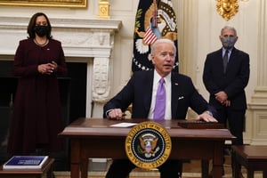 Le président américain Joe Biden, le 21 janvier 2021 à la Maison Blanche. © Alex Brandon/AP/SIPA