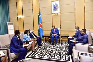 Le 15 décembre dernier, le chef de l’ÉtatFélix Tshisekedi accordait une audience à Wamkele Mene, secrétaire général de la Zlecaf. © PRESIDENCE RDC