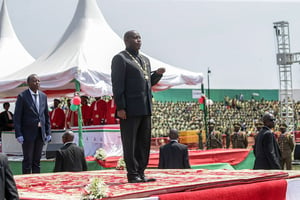 Evariste Ndayishimiye lors de sa prestation de serment, le 19 juin 2020, à Gitega © CHINE NOUVELLE/SIPA