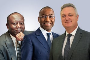 Ken Ofori-Atta, Amadou Hott et Ali Kooli, ministres de l’Économie ghanéen, sénégalais et tunisien. © Montage JA