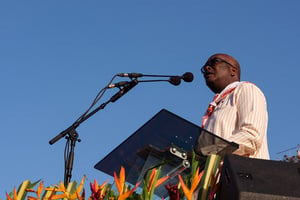 Roch Marc Christian Kaboré lors de son dernier meeting de campagne avant la présidentielle, à Ouagadougou, le 20 novembre 2020. © Irène De Rosen / Hans Lucas