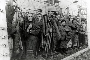 Survivants du camp d’Auschwitz en février 1945, après sa libération © The Bilderwelt Collection/Mary Evans/SIPA